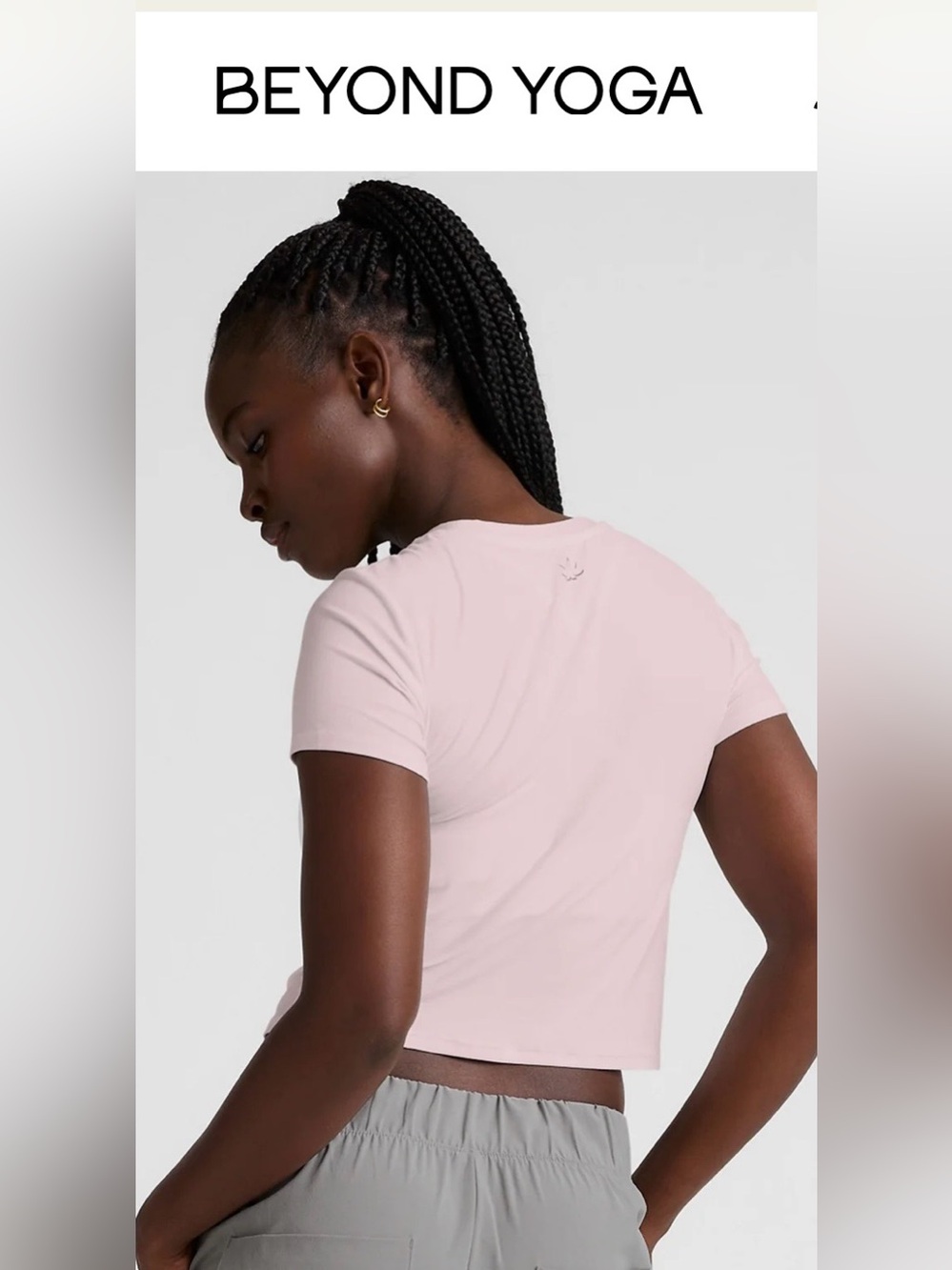 NWT- Beyond Yoga Women’s pale Pink Heather Featherweight Cropped Tee - Picture 2 of 11